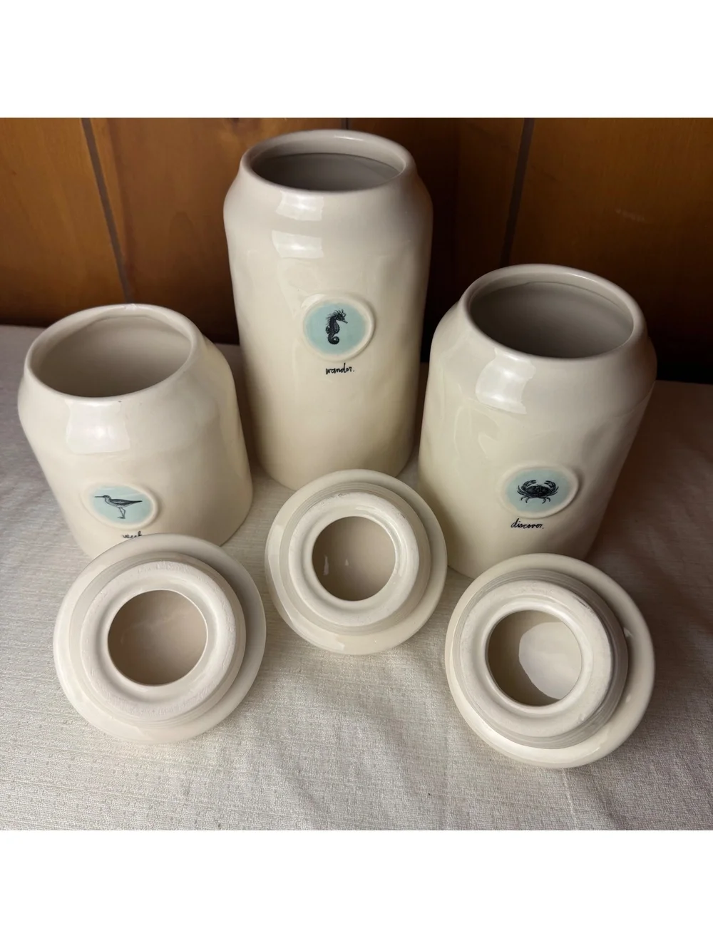 Rae Dunn Coastal Canister Set Seek Wander Discover Sea Life Rare Retired